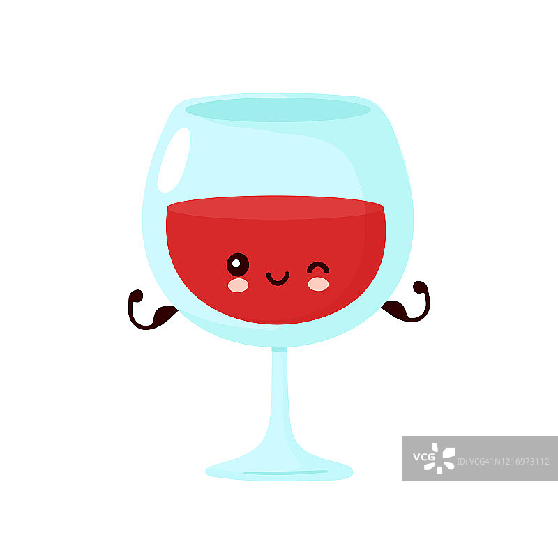 展示肌肉的可爱微笑葡萄酒杯图片素材