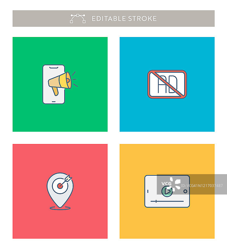 具有可编辑描边和像素完美度的数字营销迷你图标集图片素材