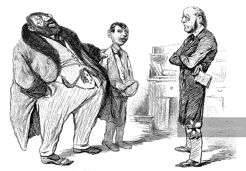 胖男人与办公桌人员交谈图片素材