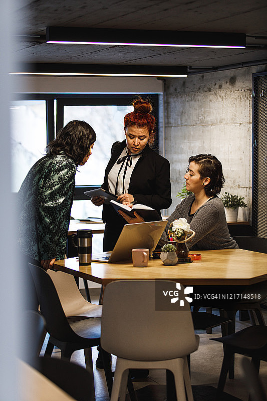 成年女商人查看议程上的预约和日常事务图片素材