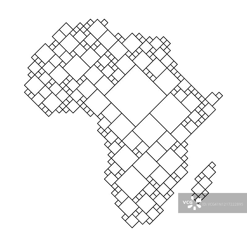 非洲大陆地图，由不同大小的黑色方格网格组成。矢量图图片素材