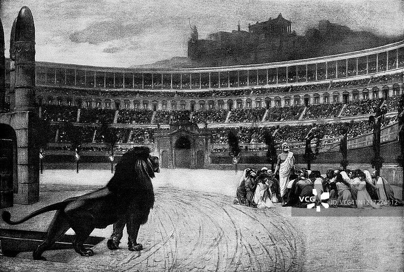 让-莱昂·热罗姆的画作《基督教殉道者的最后祈祷》-19世纪图片素材