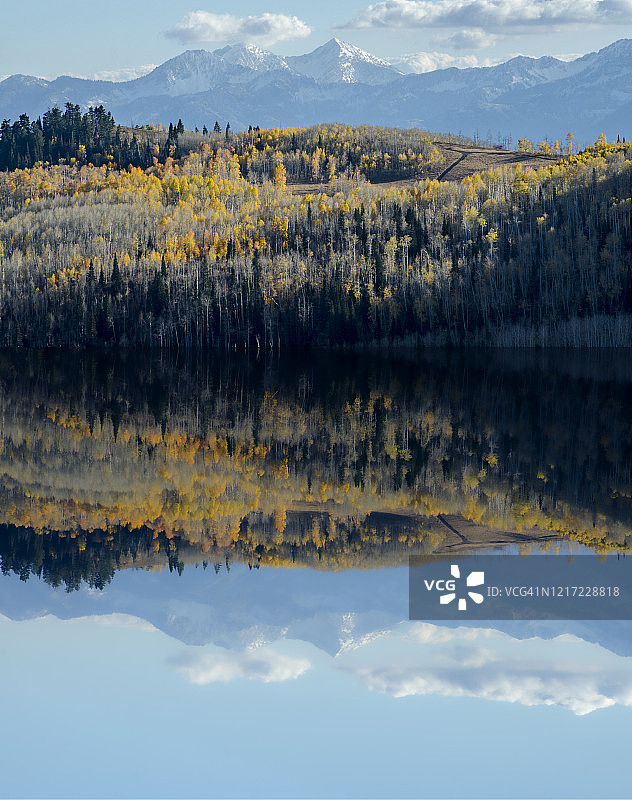 美国怀俄明州大提顿国家公园提顿山脉的镜湖倒影图片素材