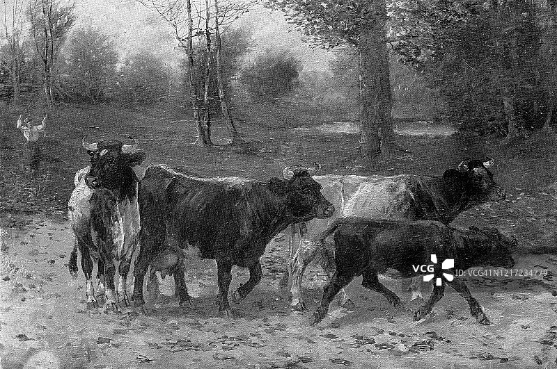 吉恩·史密斯19世纪作品《畜群聚集》图片素材