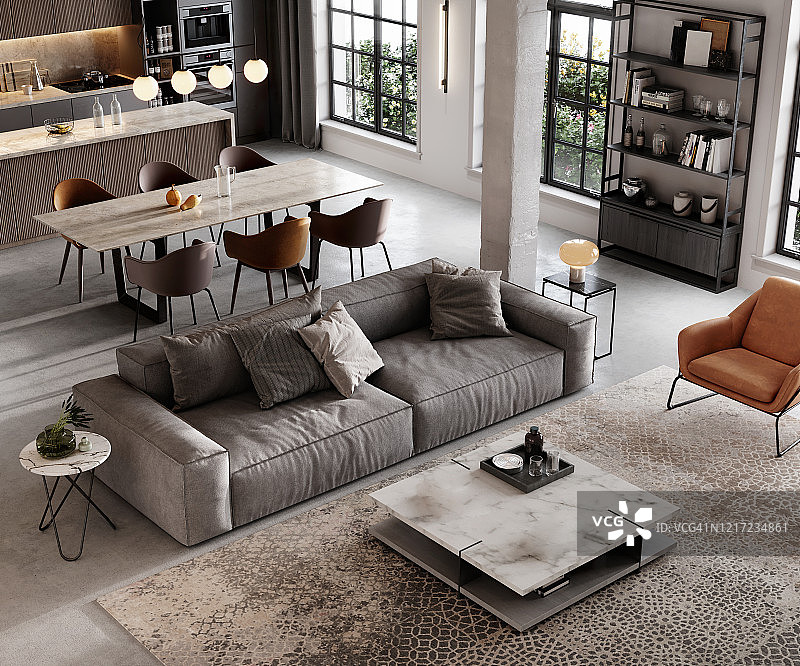 精装修的客厅渲染图图片素材