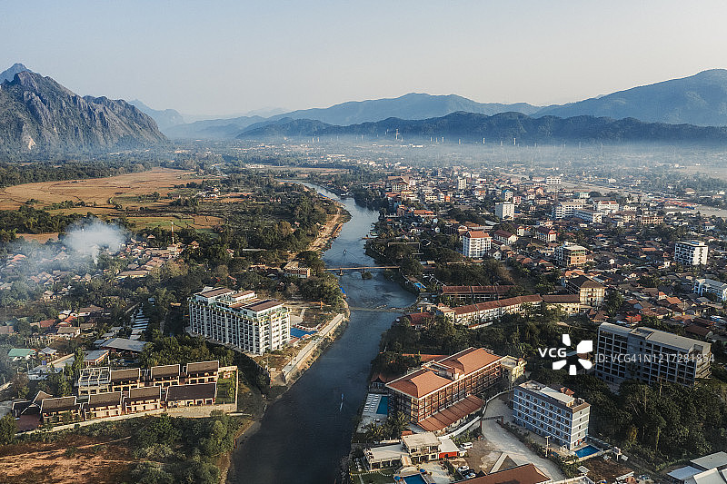 老挝万象省万荣县鸟瞰图图片素材