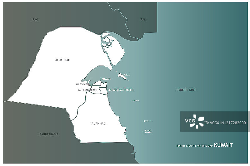 科威特地图：中东地区的科威特矢量地图图片素材