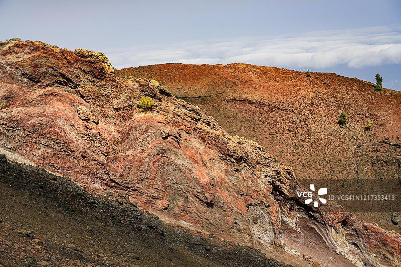 西班牙拉帕尔马岛马丁火山的红色熔岩景观图片素材
