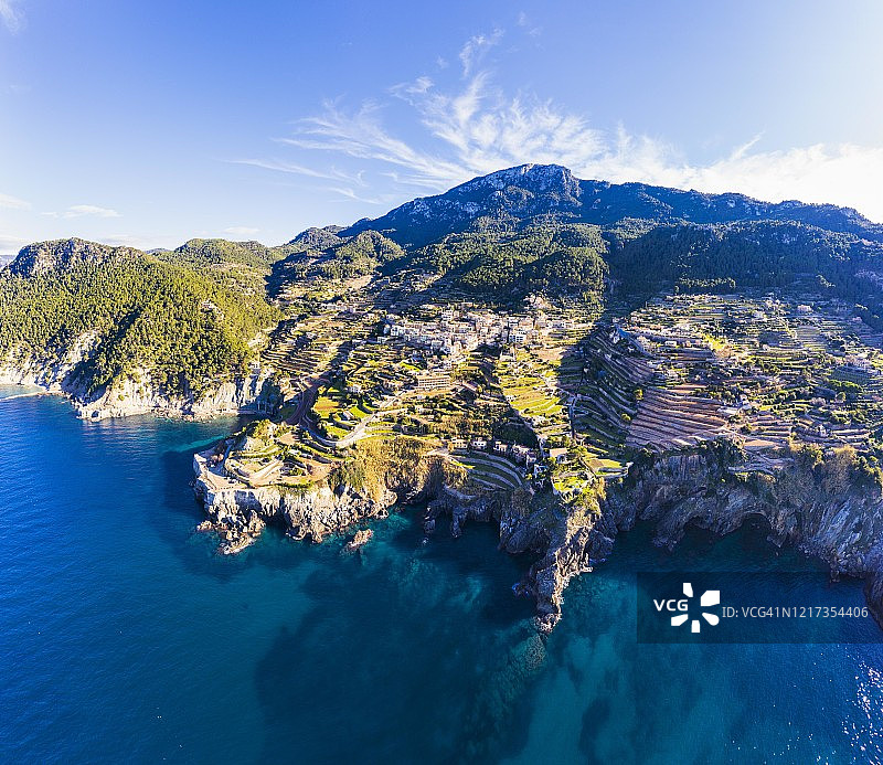 西班牙巴利阿里群岛马略卡岛巴尼亚尔布法尔航拍图片素材