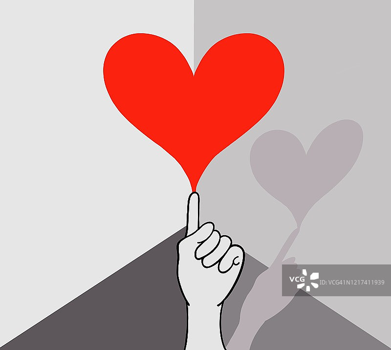 手指指向带阴影的红心图片素材
