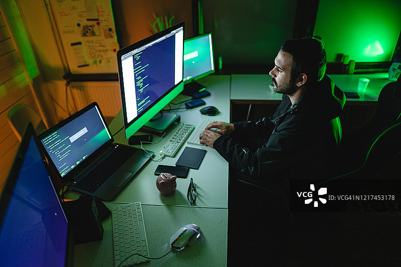 创建电脑病毒的专业黑客图片素材