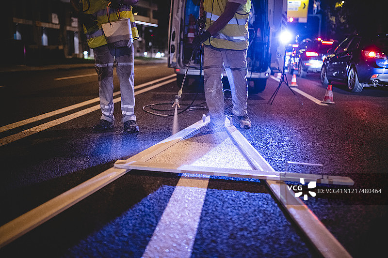 城市道路标线施工作业图片素材