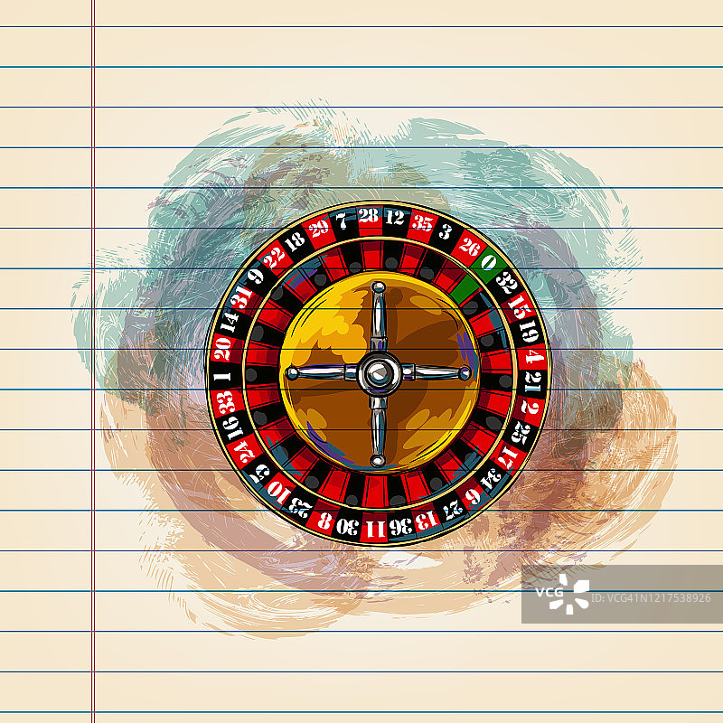 在横格纸上绘制的赌场轮盘赌图片素材