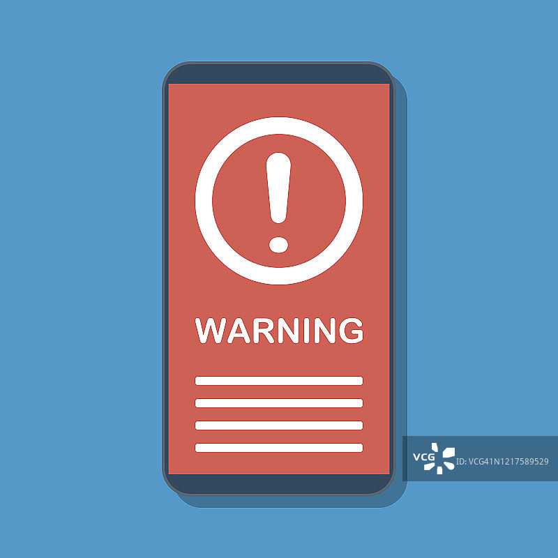 智能手机显示屏上的圆形感叹号警告信息图片素材