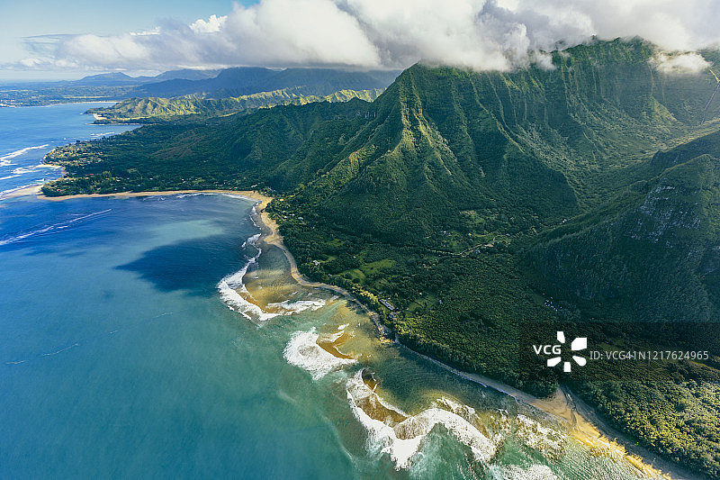 美国夏威夷考艾岛纳帕利海岸州立公园海岸线航拍图片素材