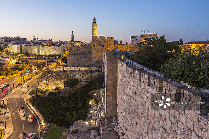 老城区大卫塔（耶路撒冷城堡）与城墙图片素材