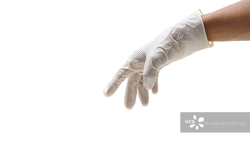 戴乳胶手套的手，留白图片素材