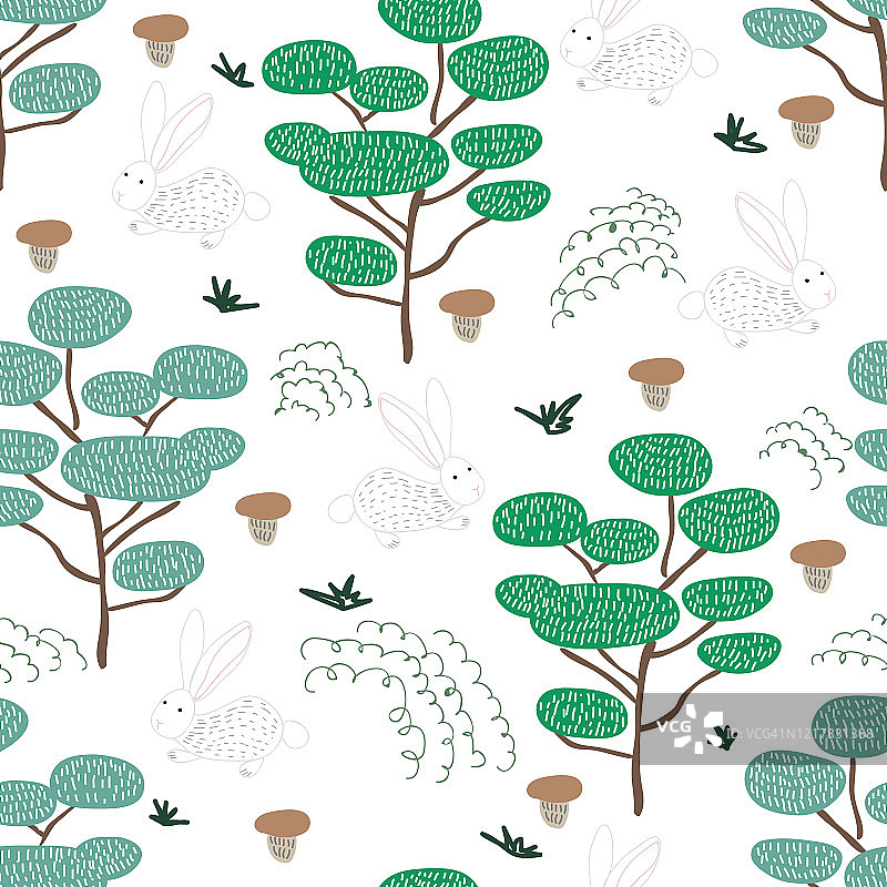 可爱森林无缝图案，斯堪的纳维亚风格图片素材