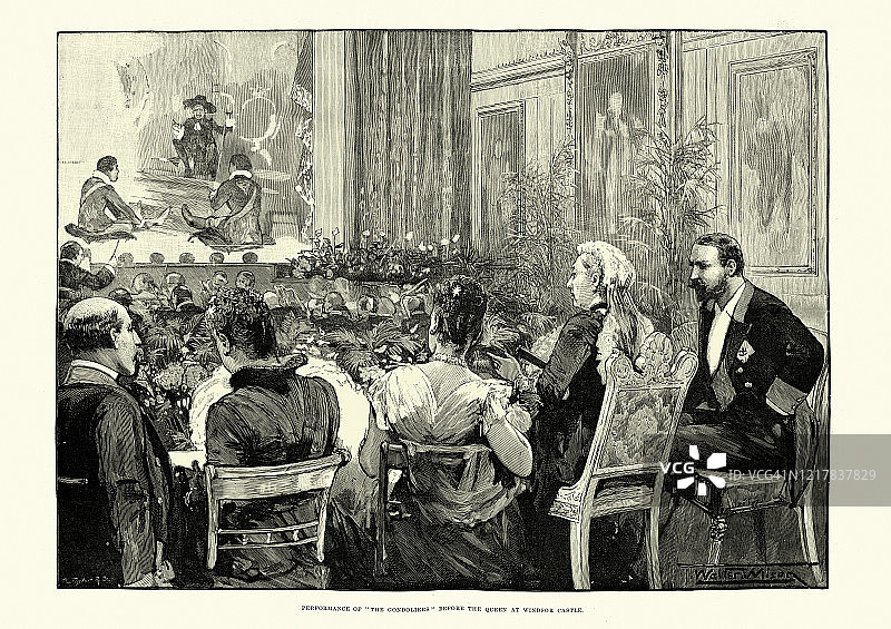 19世纪，维多利亚女王在温莎城堡观看戏剧图片素材