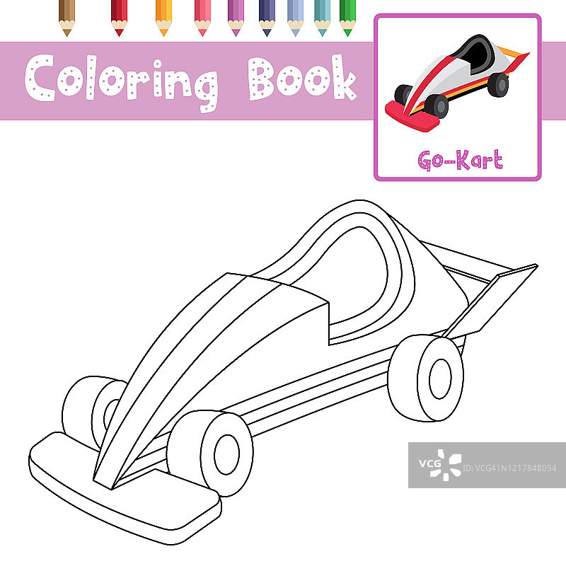 涂色页：卡丁车卡通人物透视图矢量插画图片素材