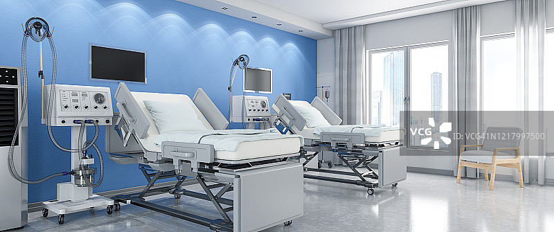 配备呼吸机系统的现代医院病房图片素材