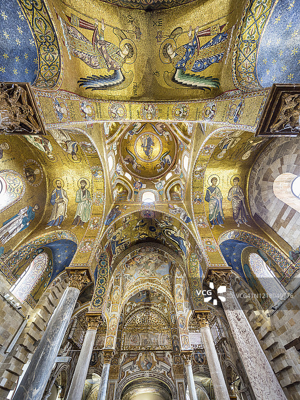 海军元帅圣母玛利亚教堂（又名马托拉纳），天花板上的拜占庭马赛克和基督图片素材