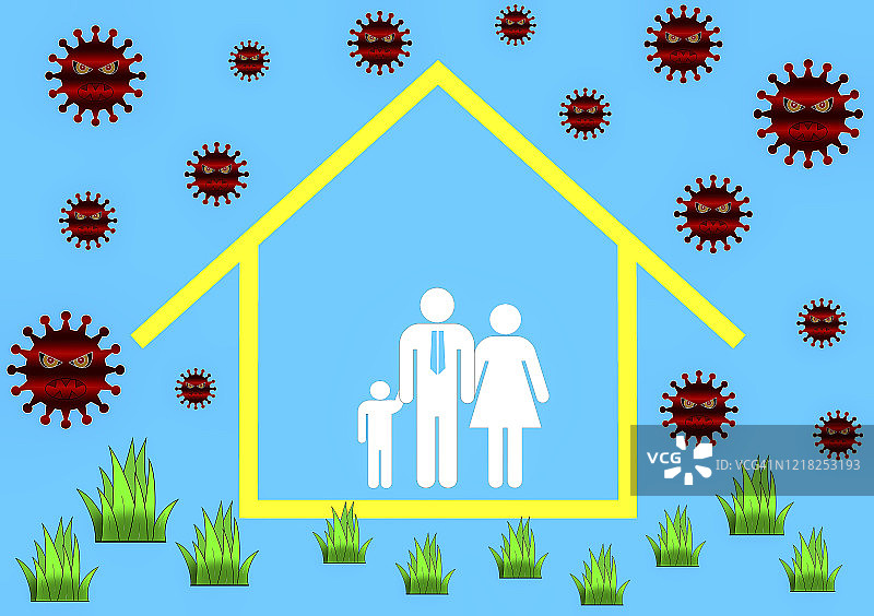 居家安全预防新冠病毒插画图片素材