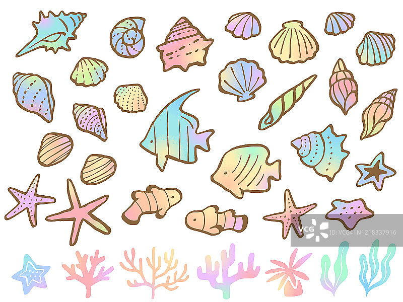 彩色渐变海洋主题手绘风格插画图片素材