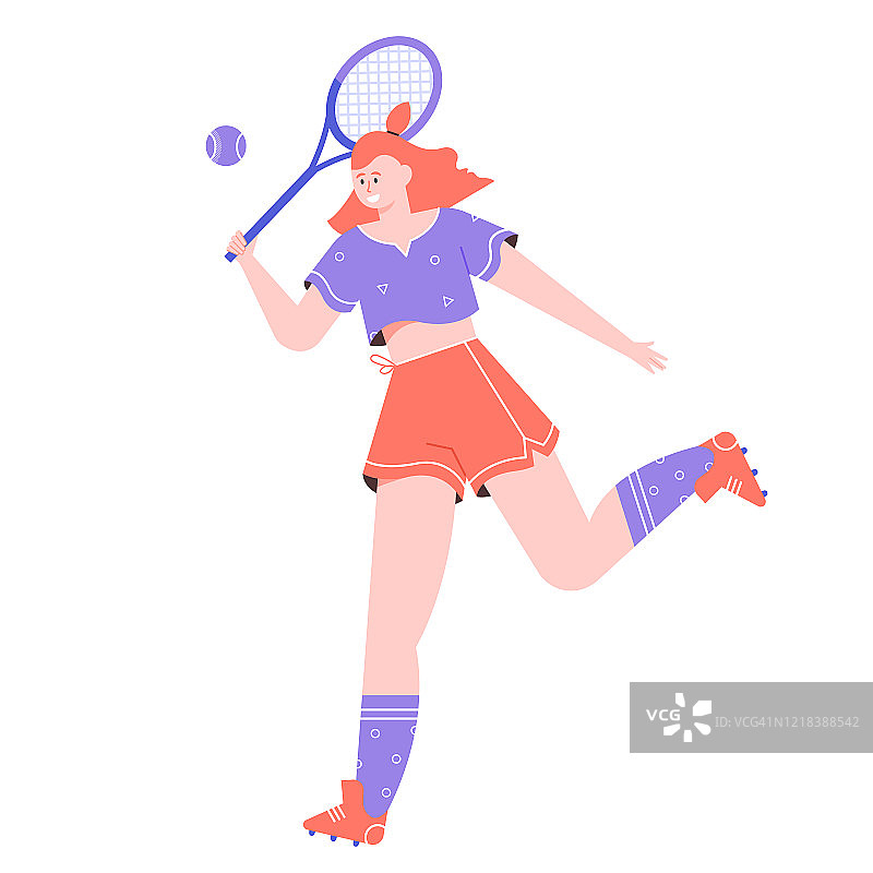 网球女孩：运动员跳跃击球图片素材