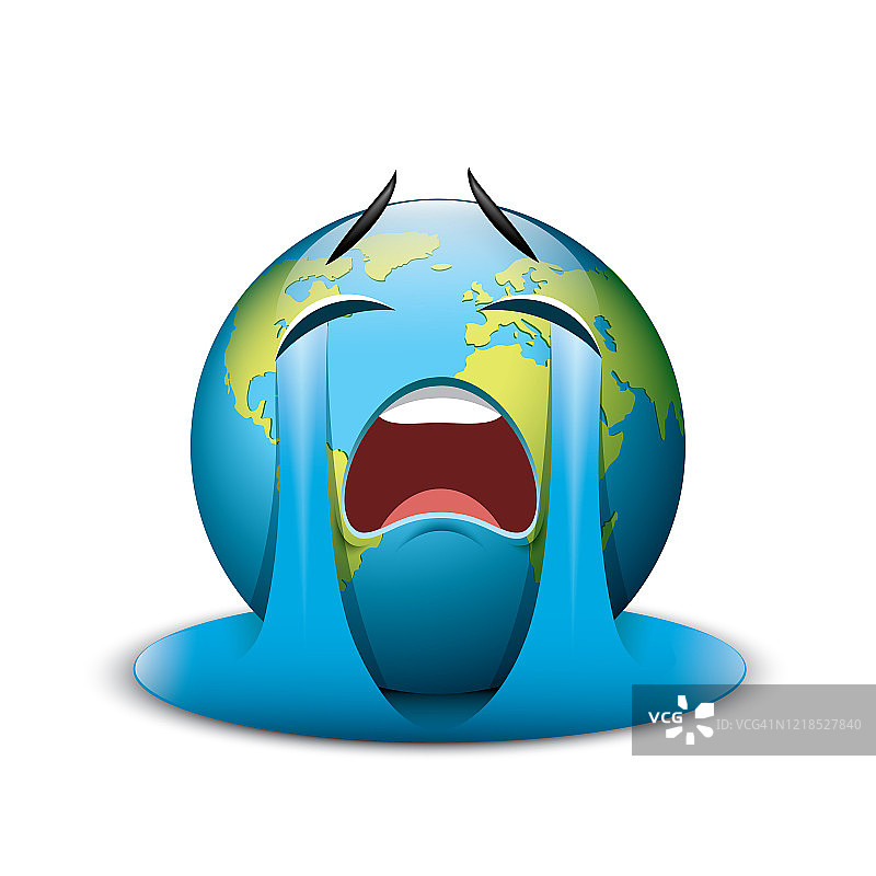 哭泣的地球表情符号 - 悲伤表情 - 独立矢量图图片素材