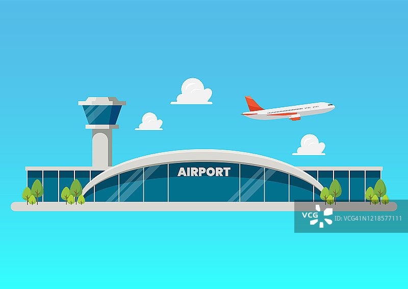 机场建筑扁平风格插画图片素材