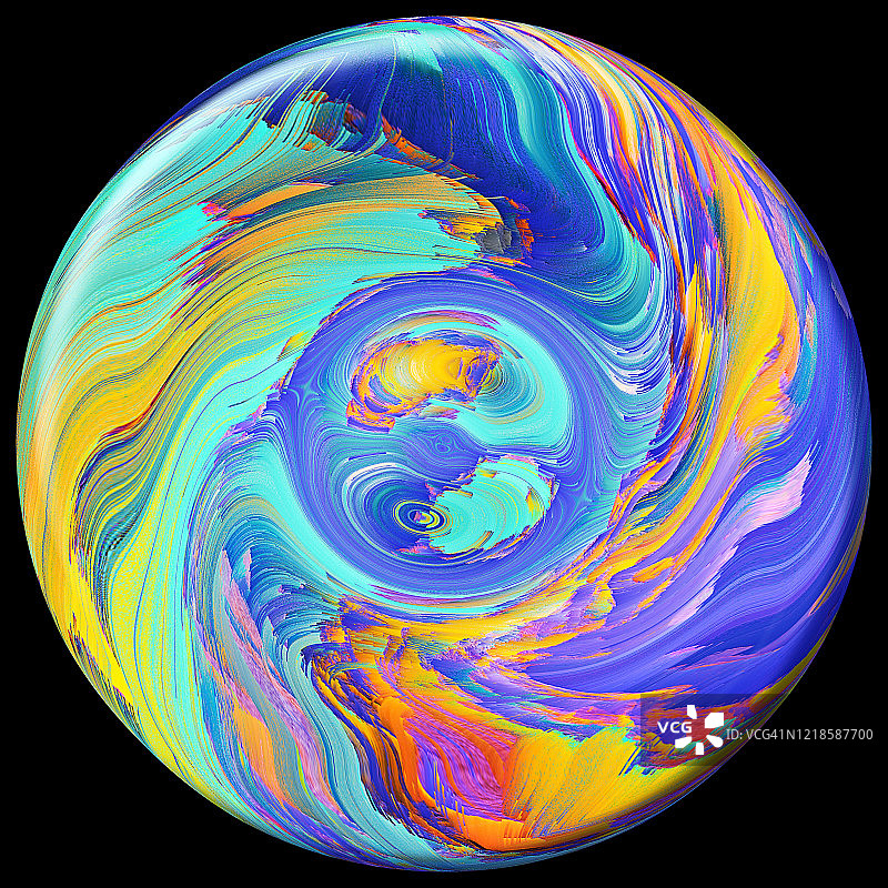 抽象扭曲故障球体地球纹理彩色背景。几何未来主义。图片素材