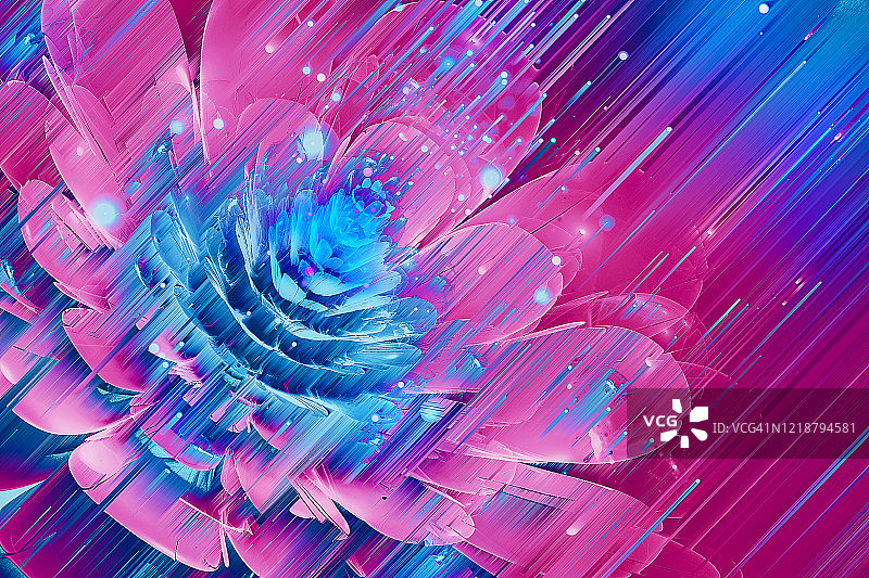 花卉抽象柔和发光蓝绿色分形，浅蓝色背景图片素材