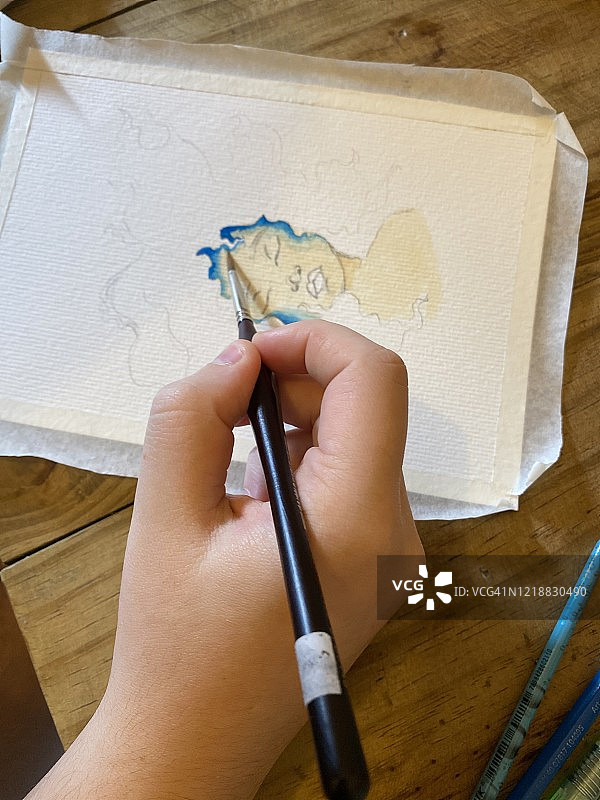 隔离期间的水彩艺术作品图片素材