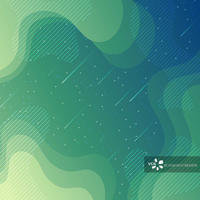 潮流星空与流动几何形状 - 绿色渐变图片素材