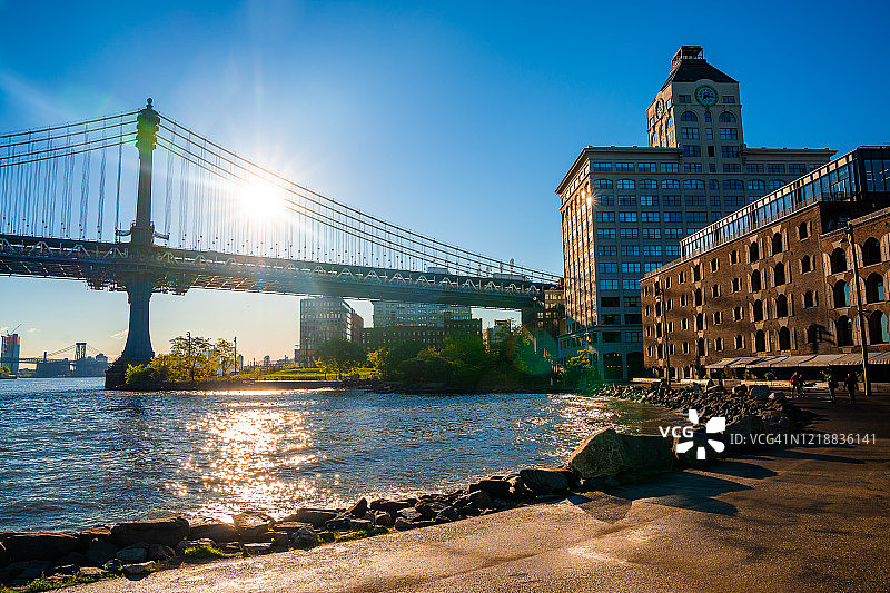 纽约市的布鲁克林大桥，美丽风景图片素材