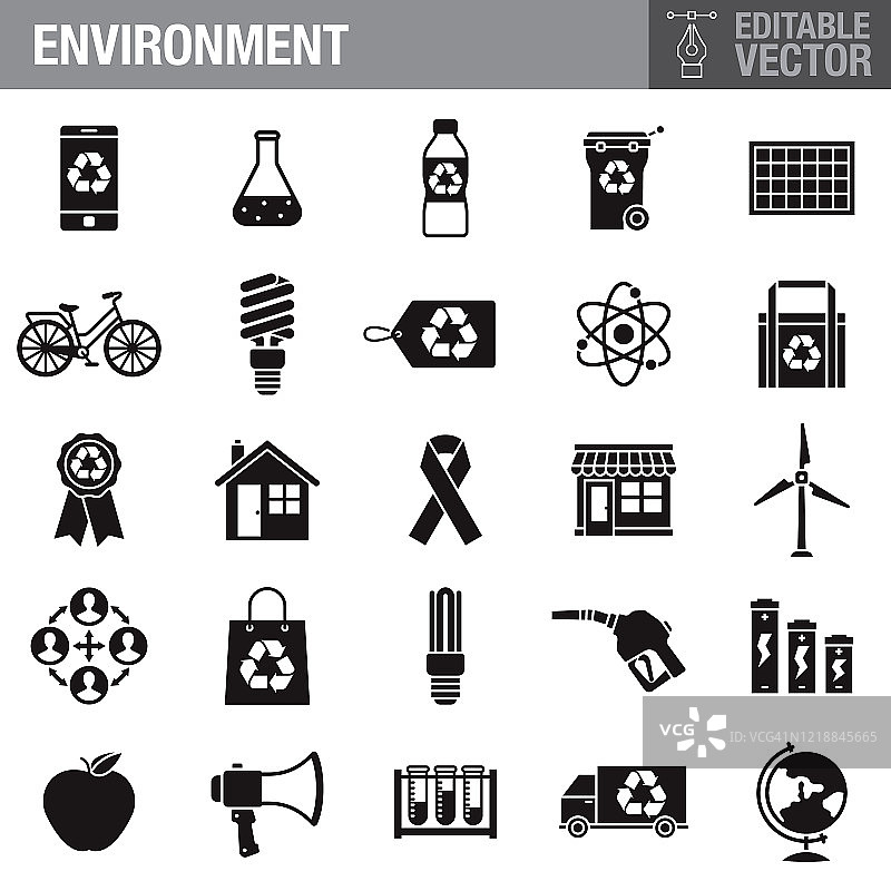 环保黑色字形图标集图片素材