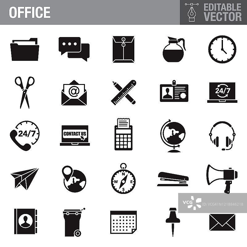 办公室和商业黑色轮廓图标集图片素材