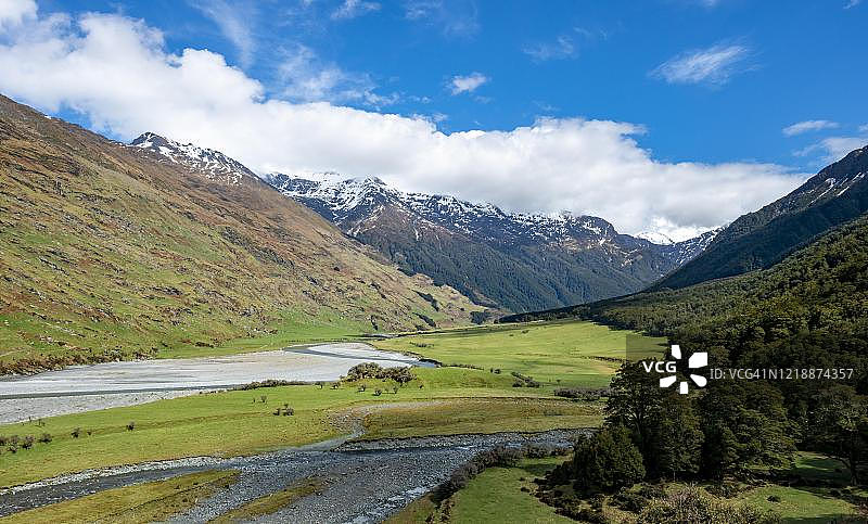 马图基图基河，雪山，阿斯帕林山国家公园，奥塔哥，南岛，新西兰图片素材