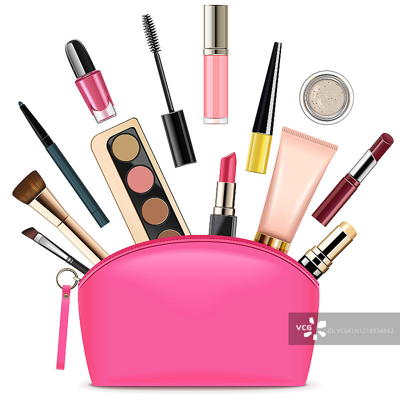 矢量粉色美容师和化妆品图片素材