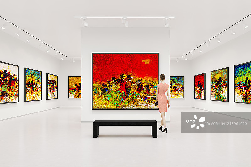 参观艺术展览的年轻女人图片素材