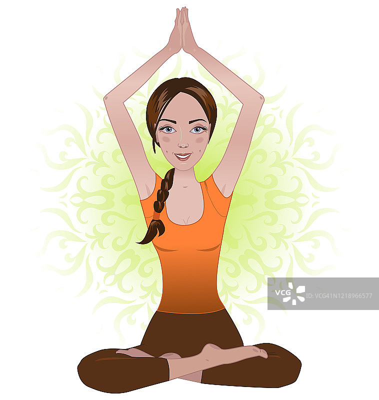 年轻女孩做莲花式瑜伽。为了健康生活方式的瑜伽冥想图片素材