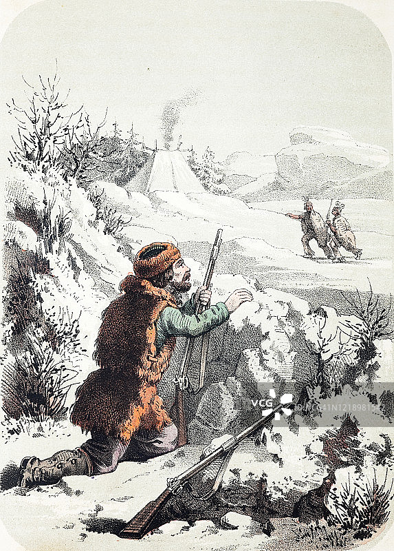 冬季落基山脉中的猎人图片素材