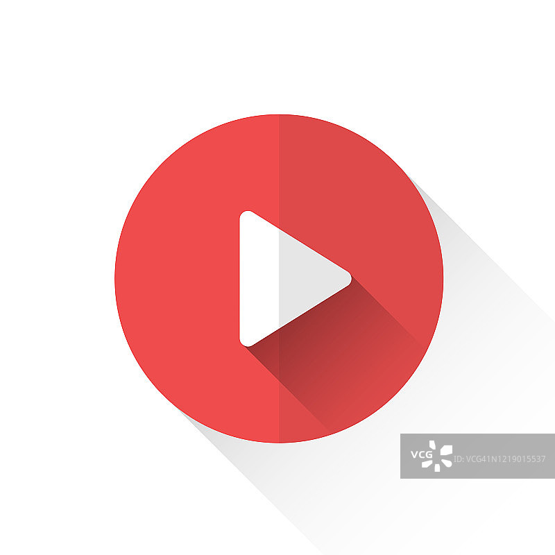 白色背景上的播放按钮图标和长阴影矢量设计图片素材