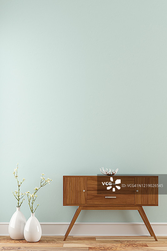 带控制台和右侧装饰的空墙背景图片素材