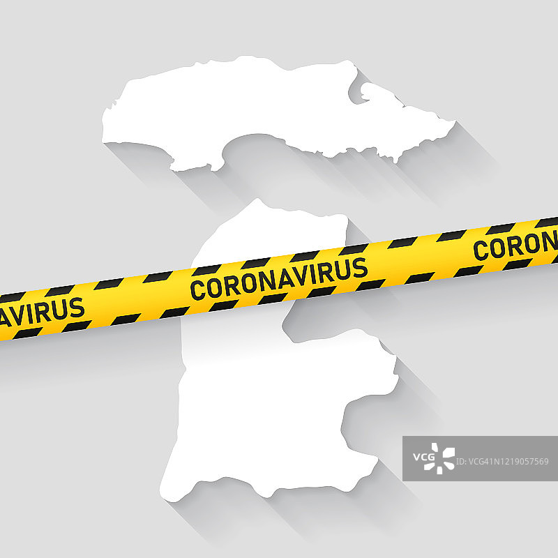 带有新冠病毒警戒带的达曼和第乌地图图片素材