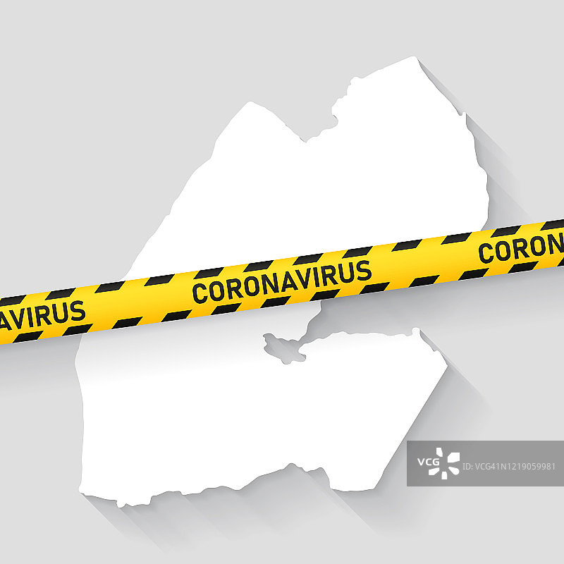 带有冠状病毒警戒带的吉布提地图。新冠疫情爆发图片素材