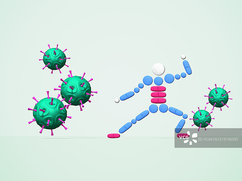 超级英雄造型的药物对抗病毒图片素材
