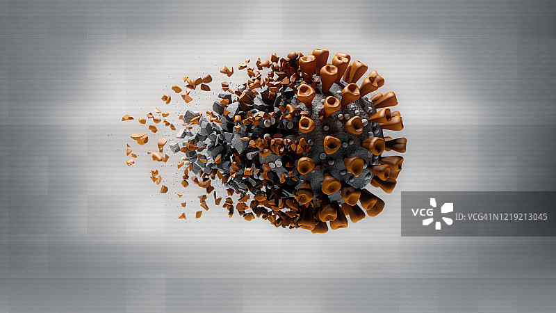 新冠病毒分解的3D动画，一种严重急性呼吸系统综合症图片素材