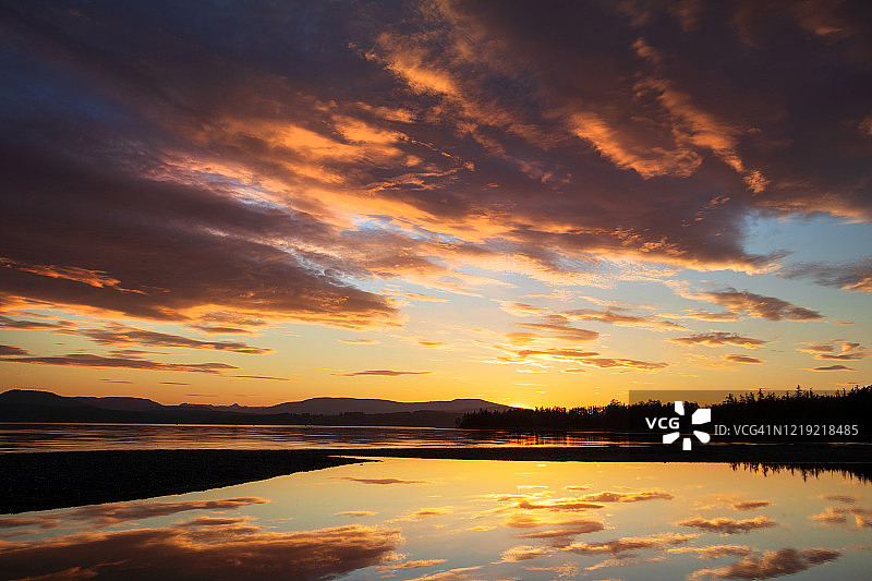 温哥华岛海岸线的壮丽日落图片素材
